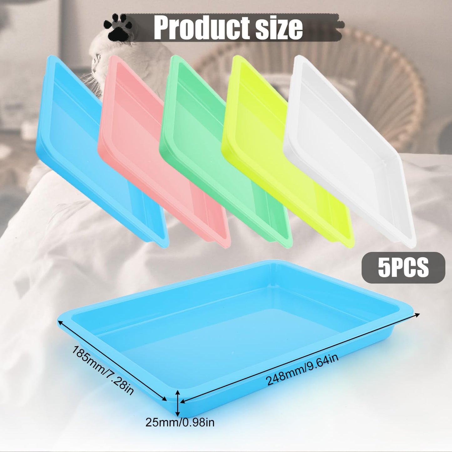 5pcs Shallow Cat Litter Boxes - Plastic Cat Litter Trays & Pans for Indoor Kittens (5 Colors)