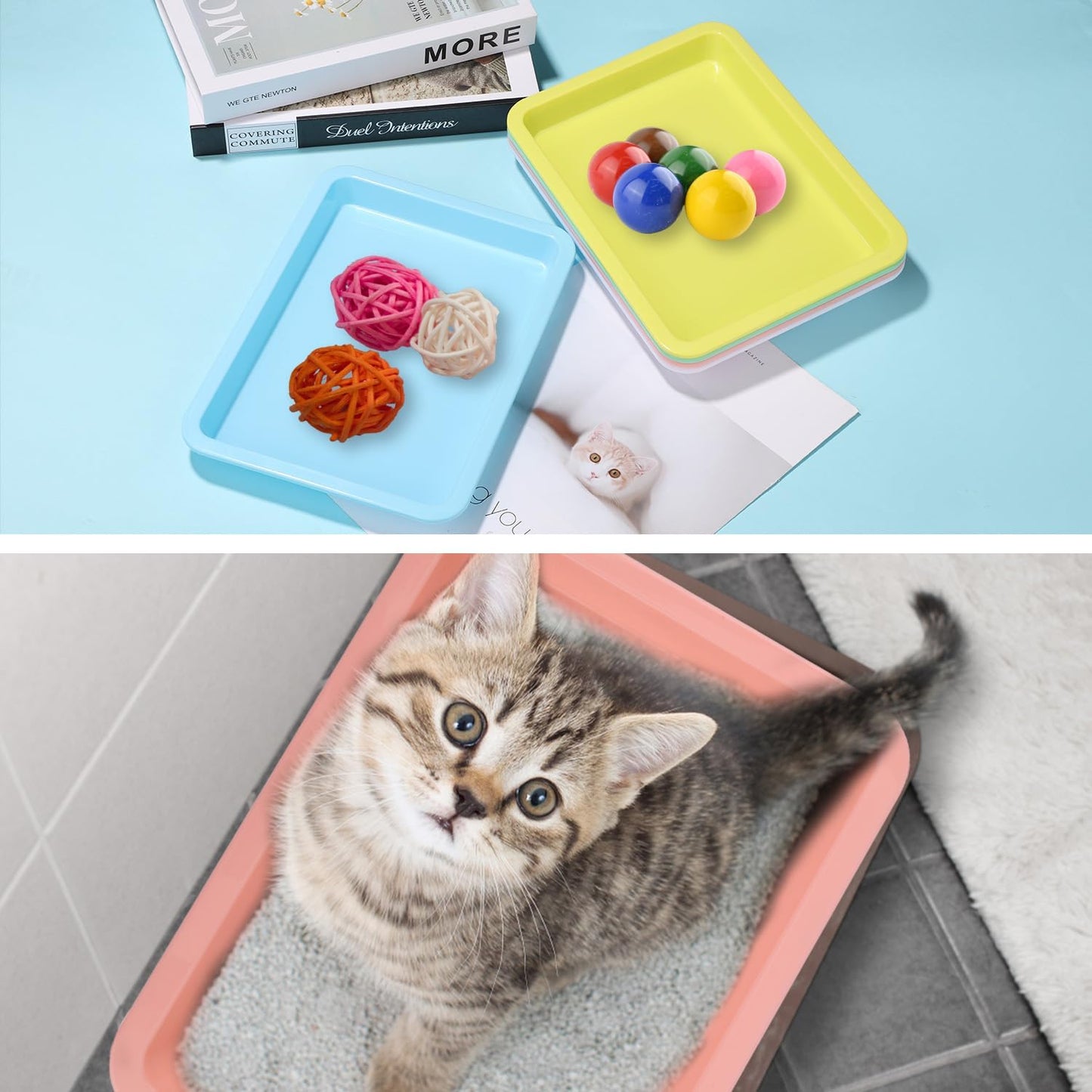 5pcs Shallow Cat Litter Boxes - Plastic Cat Litter Trays & Pans for Indoor Kittens (5 Colors)