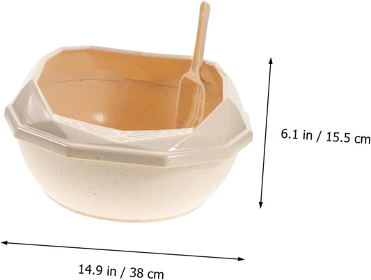 1pc Closed - - Cats, Dot Khaki Scoop, Flap Plastic Large Basin and Leak- Bedroom Litter Pet Indoor Cat & Half-enclosed Half- Toilet Half-closed with Splashing