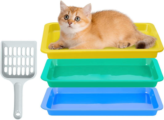 3 Pcs Kitten Litter Box,9.6" Plastic Portable Small Litter Pan Low Entry Waterproof Bunny Cat Litter Box,Multi Color Nonstick Litter Tray Travel Toilet for Small Pet Guinea Pig Rabbit