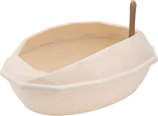 1pc Closed - - Cats, Dot Khaki Scoop, Flap Plastic Large Basin and Leak- Bedroom Litter Pet Indoor Cat & Half-enclosed Half- Toilet Half-closed with Splashing