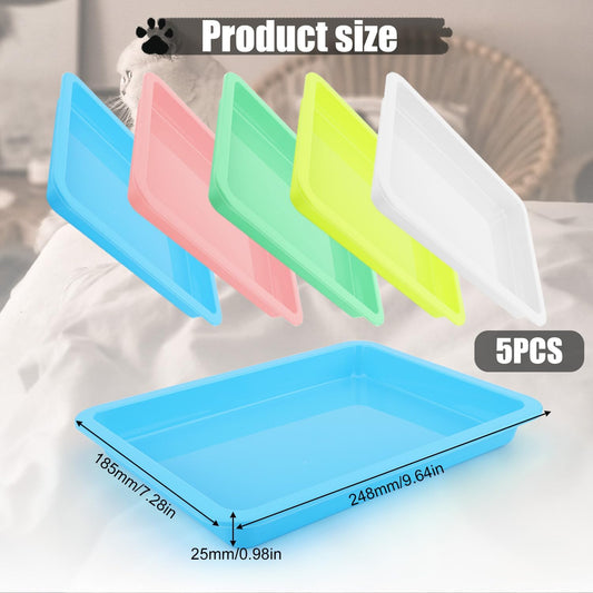 5pcs Shallow Cat Litter Boxes - Plastic Cat Litter Trays & Pans for Indoor Kittens (5 Colors)