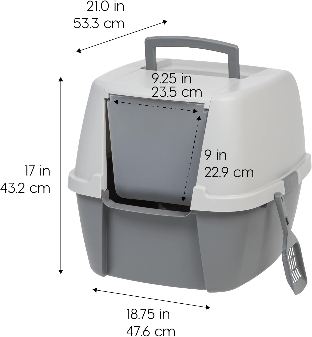 Cat Litter Box with Front Door Flap and Scoop, Covered Kitty Box with Handle and Buckles for Portability and Privacy, Dark Gray