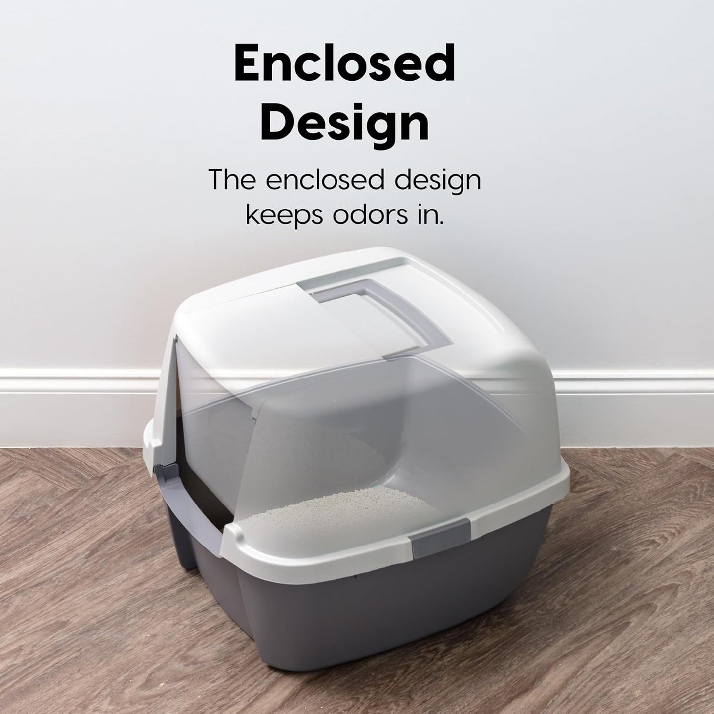Cat Litter Box with Front Door Flap and Scoop, Covered Kitty Box with Handle and Buckles for Portability and Privacy, Dark Gray